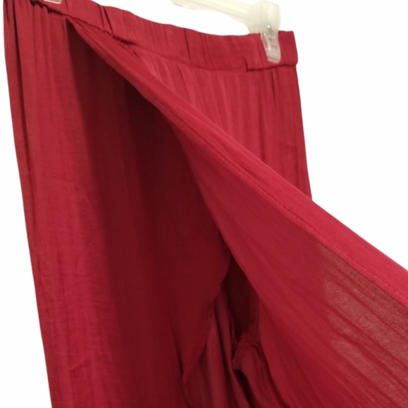 Bershka Burgundy Red Side Slits Wide Leg Pants - Picture 5 of 11